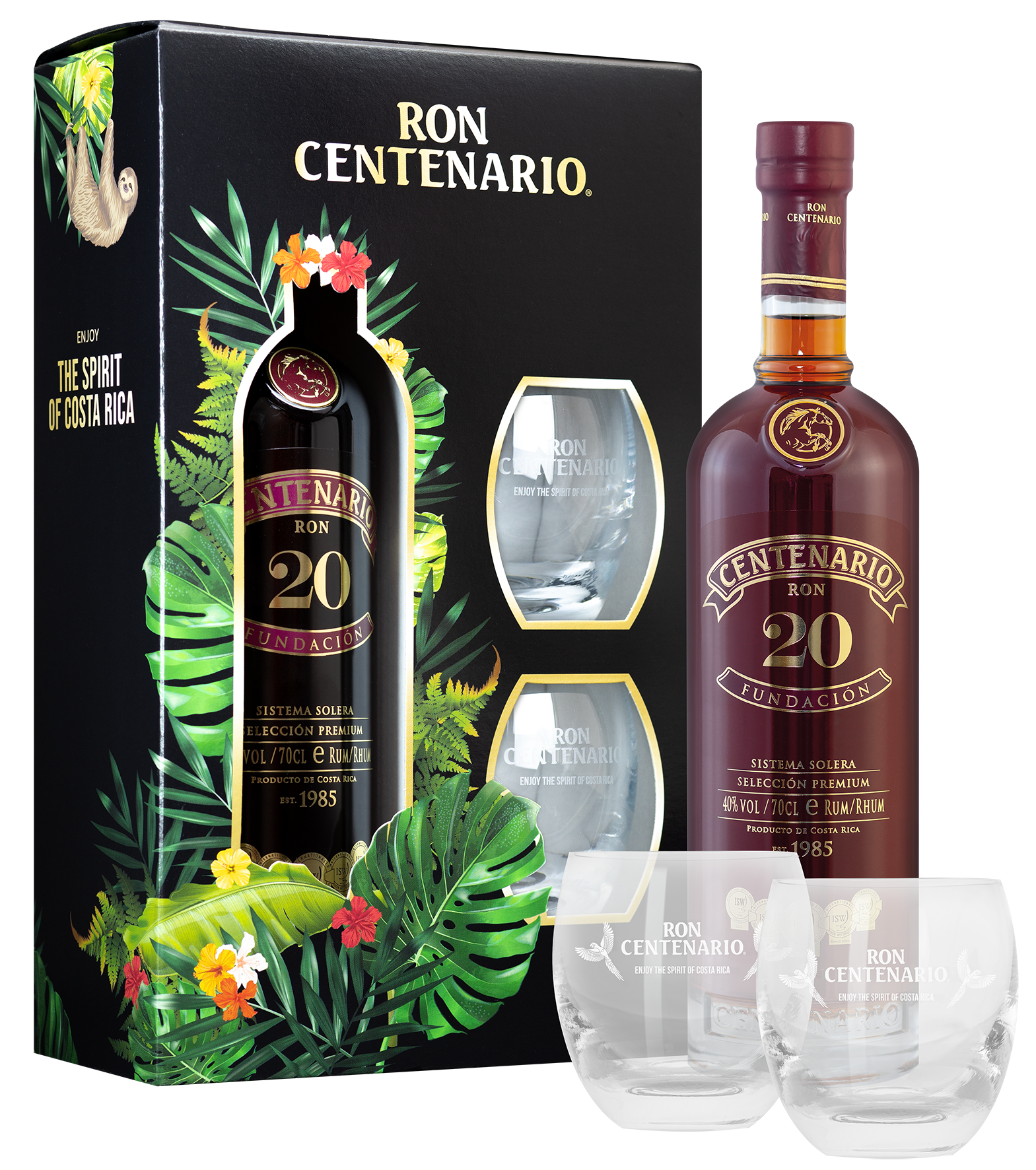 Rum Fundación 20 YO 40 % vol. Set mit 2 Gläsern - 0,70 l